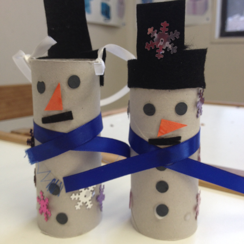 Preschool Craft {Winter}:  Cardboard Tube Snowmen. These cute snowmen are a great and simple craft for preschoolers to make. You can use these as decoration on the mantle or add some ribbon & hang on the Christmas tree. Head over to sherilbrasher.info/school-resources to find out how we made them.