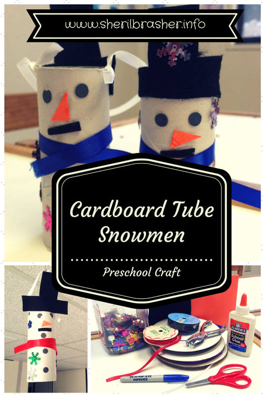Preschool Craft {Winter}:  Cardboard Tube Snowmen. These cute snowmen are a great and simple craft for preschoolers to make. You can use these as decoration on the mantle or add some ribbon & hang on the Christmas tree. Head over to sherilbrasher.info/school-resources to find out how we made them.